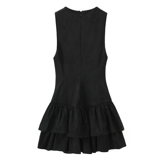 Women's Fashion Laminated Decoration Suede Texture Effect Dresses