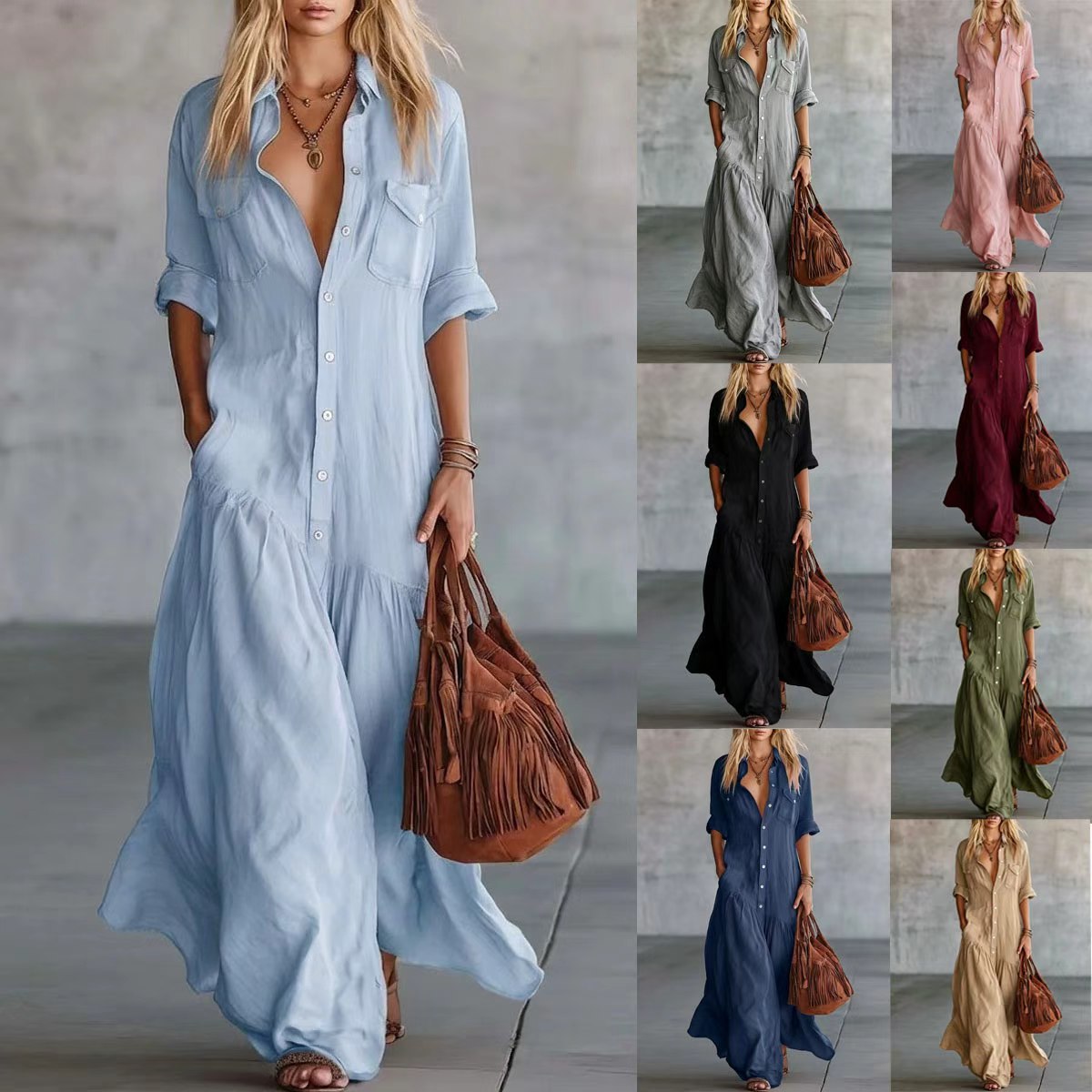 Classy Women's Summer Button Stitching Shirtdress Clothing
