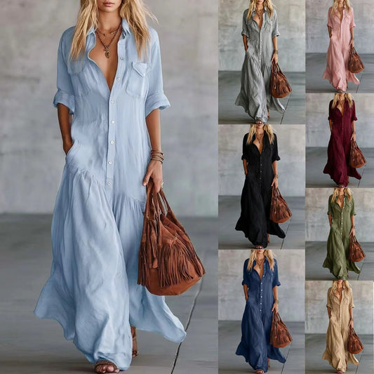 Classy Women's Summer Button Stitching Shirtdress Clothing