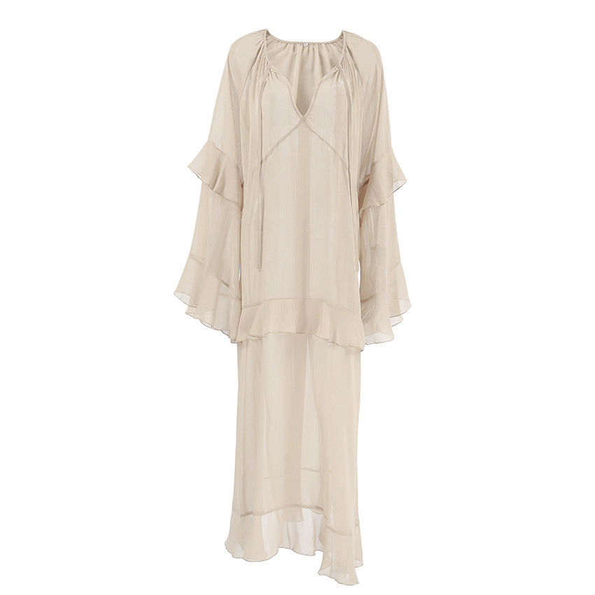 Women's Ruffled Dress Fashion Sun Protective Long Dresses