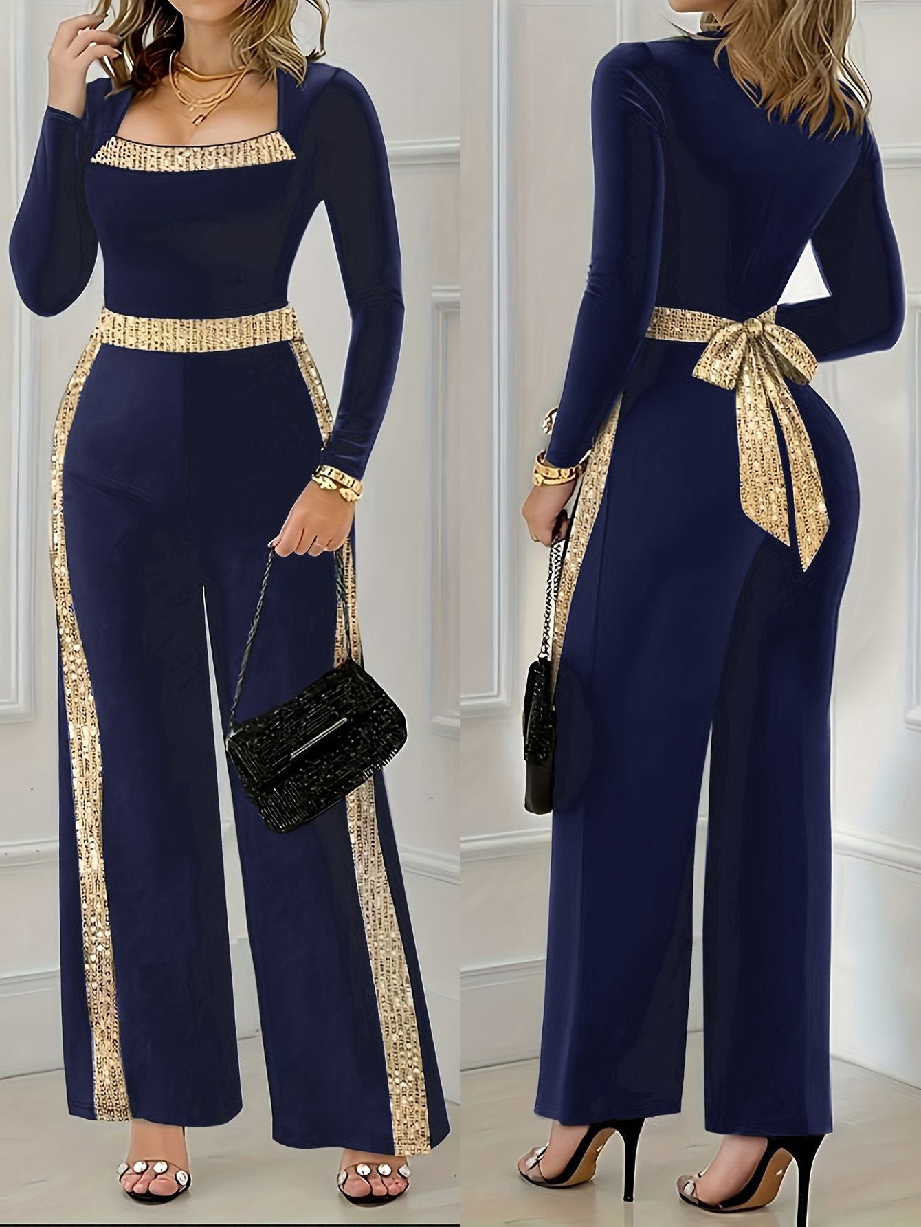 Autumn Fashion Commuter Trim Contrast Color Jumpsuits