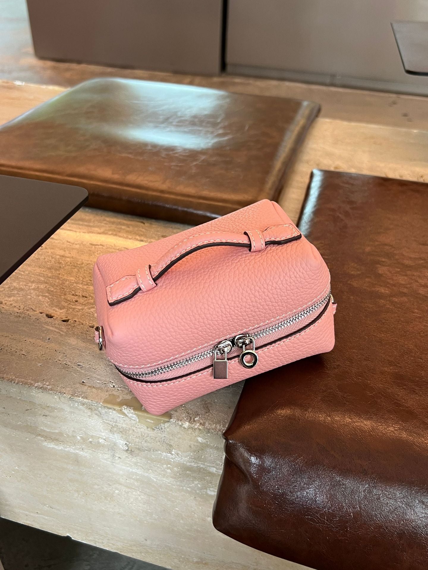 Women's Layer Cowhide Lunch Box Advanced Texture Bags