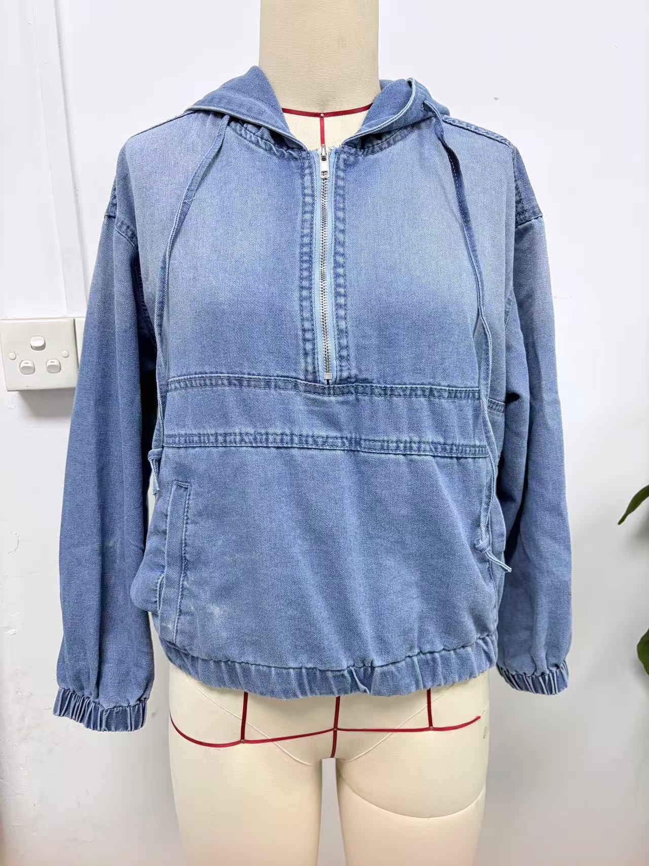 Women's Casual Denim Washed Hooded Bomber Daily Jackets