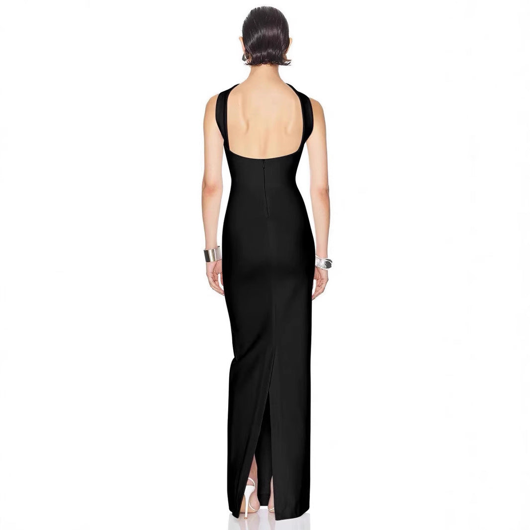 Women's Wear Halter Elastic Bandage Long Elegant Slim Fit Backless Solid Skirts