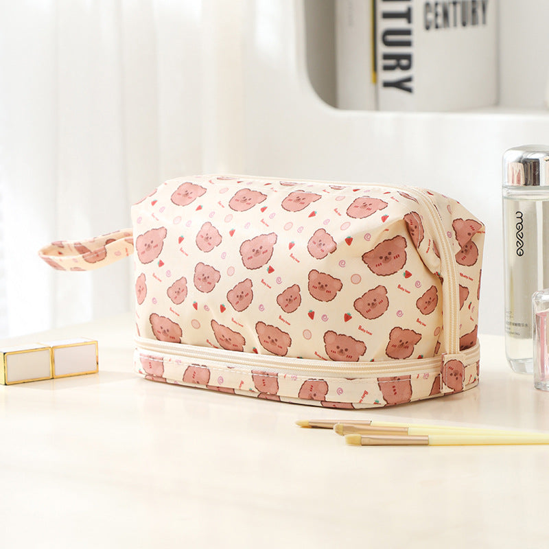 Twill Double Layer Color Trip Toiletry Cosmetic Bags