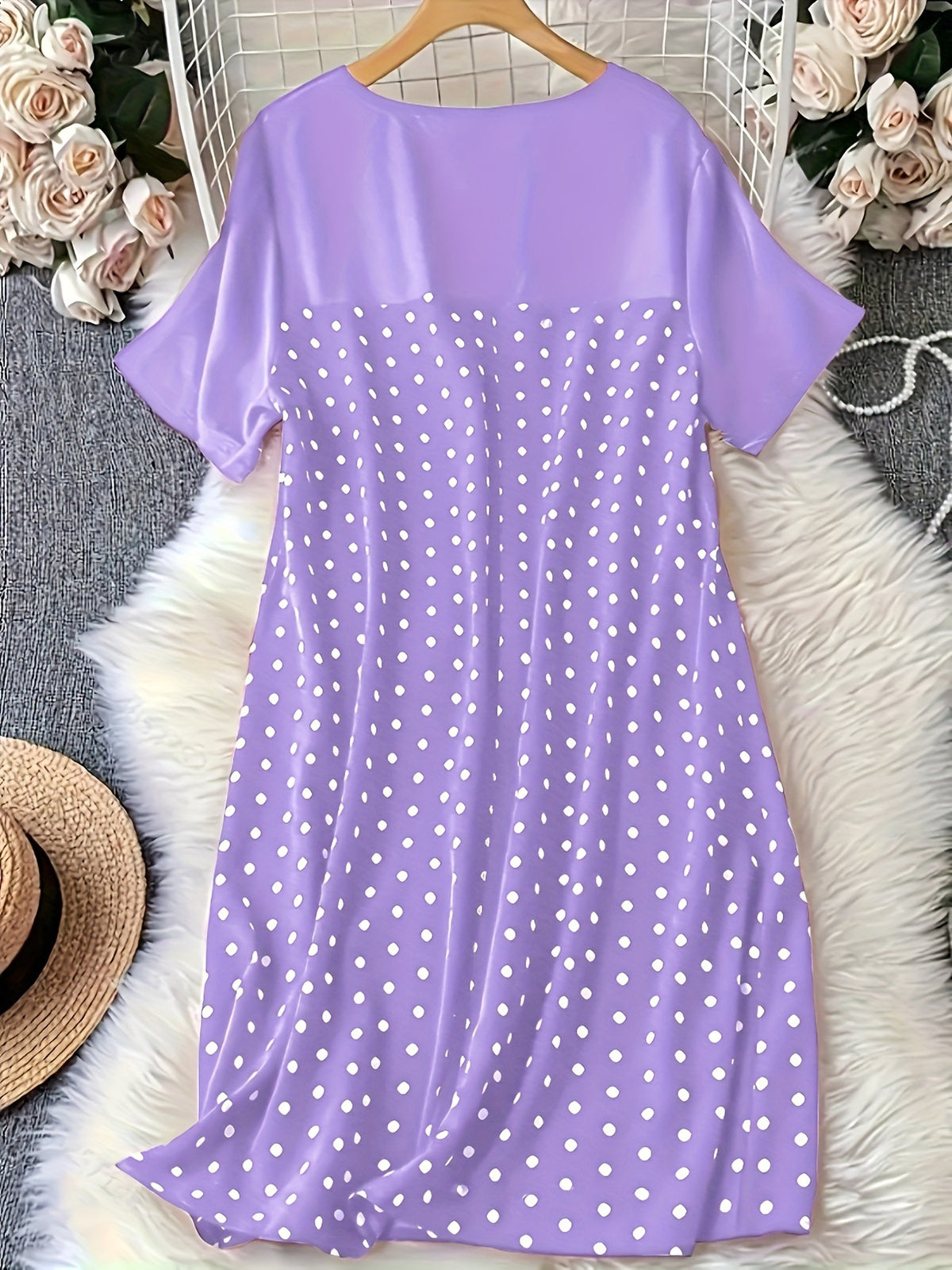 Women's Polka Dot Round Neck Sleeve Nightdress Dress