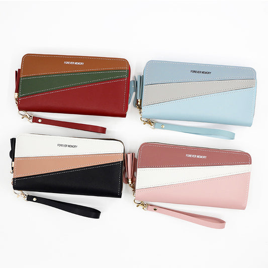Women's Simple Long Zipper Three-color Leather Patchwork Color Ladies Wallets