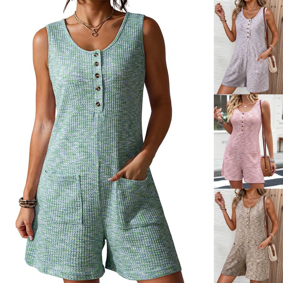 Women's Summer Loose Waffle Wide Leg Jumpsuits