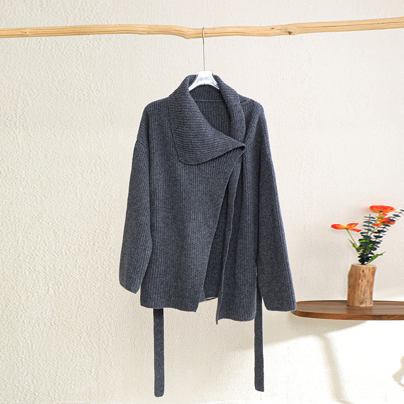 Women's Loose Lazy Style Thick Wool Knitted Turn-down Sweaters