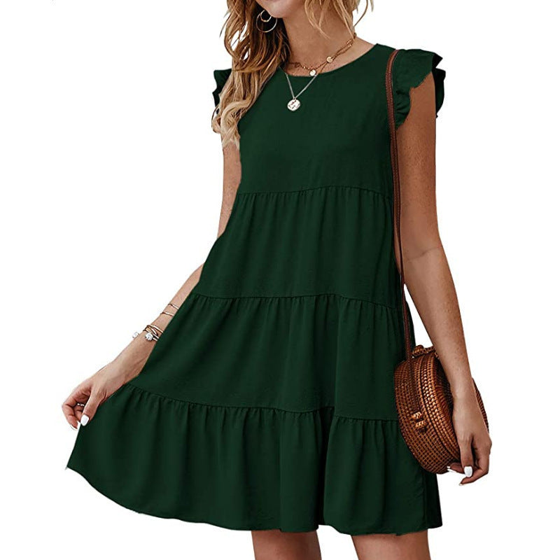 Women's Cake Solid Color Round Neck Sleeveless Dress
