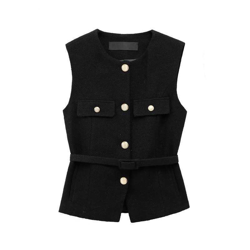 Metal Buckle With Round Neck Punk Vests