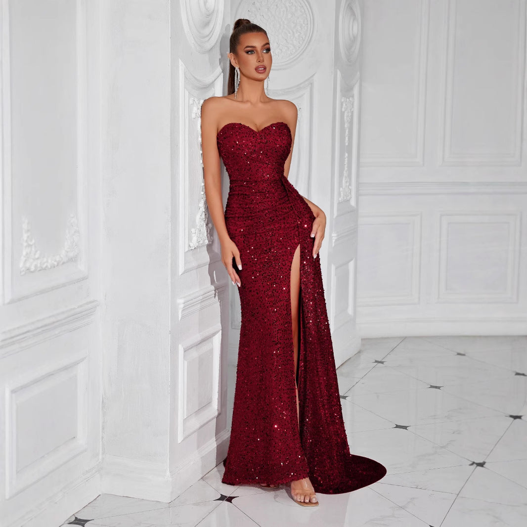 Sexy Tube Banquet Party Split Drop Dress