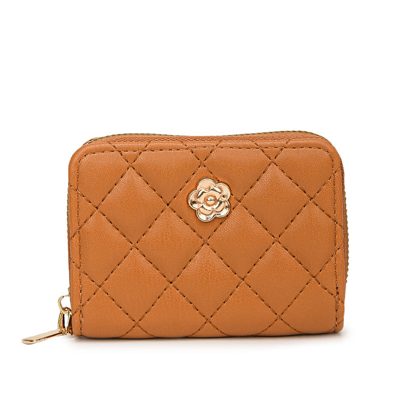 Camellia Rhombus Female Simple Zipper Driving License Card Holder