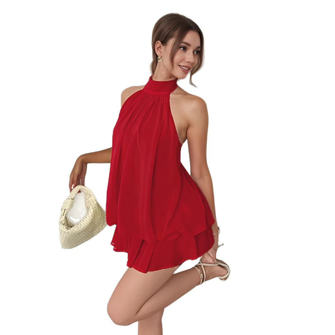 Women's Holiday Slim Fit Sexy Backless Halter Tops