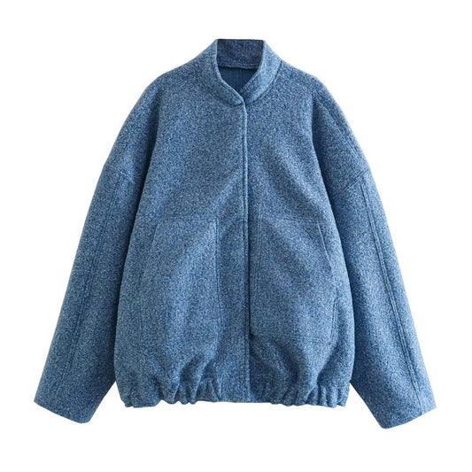 Women's Pocket Decoration Stand Collar Loose Bomber Coats