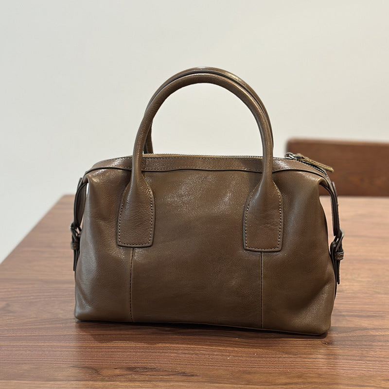 Women's Hand Layer Vegetable Tanning Cowhide Boston Commuting Bags