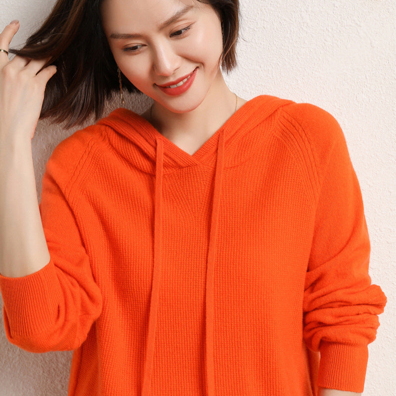 Women's Korean Style Solid Color Knitted Hoodie Sweaters