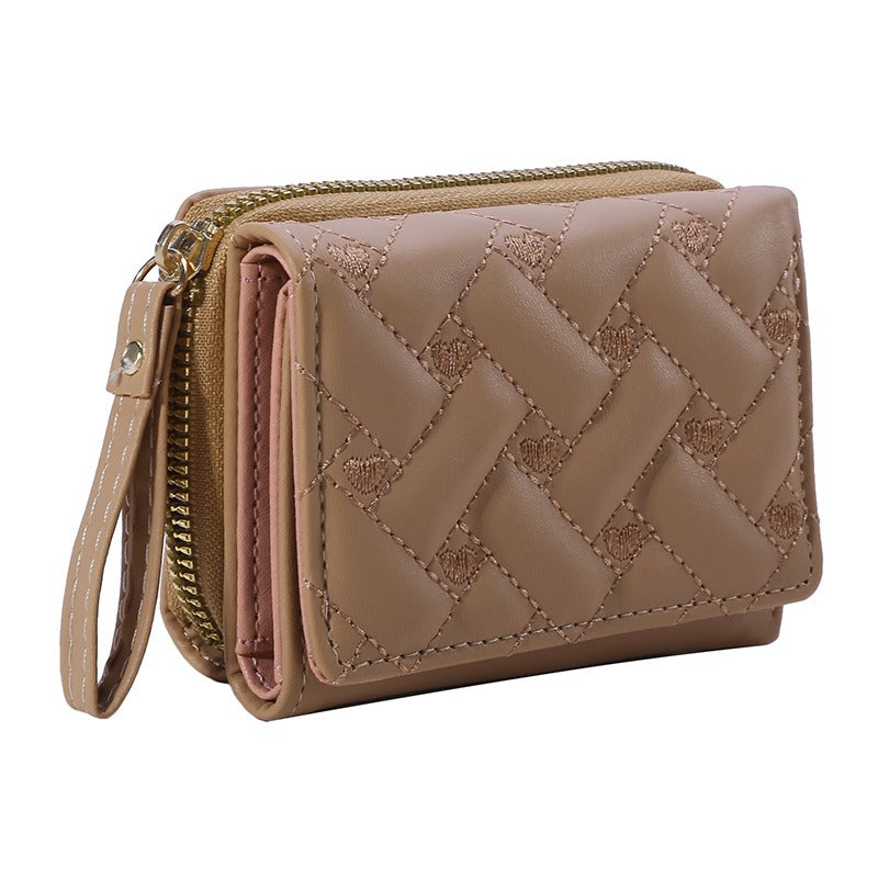 Women's Fashion Embroidery Love Tri Fold Multiple Ladies Wallets