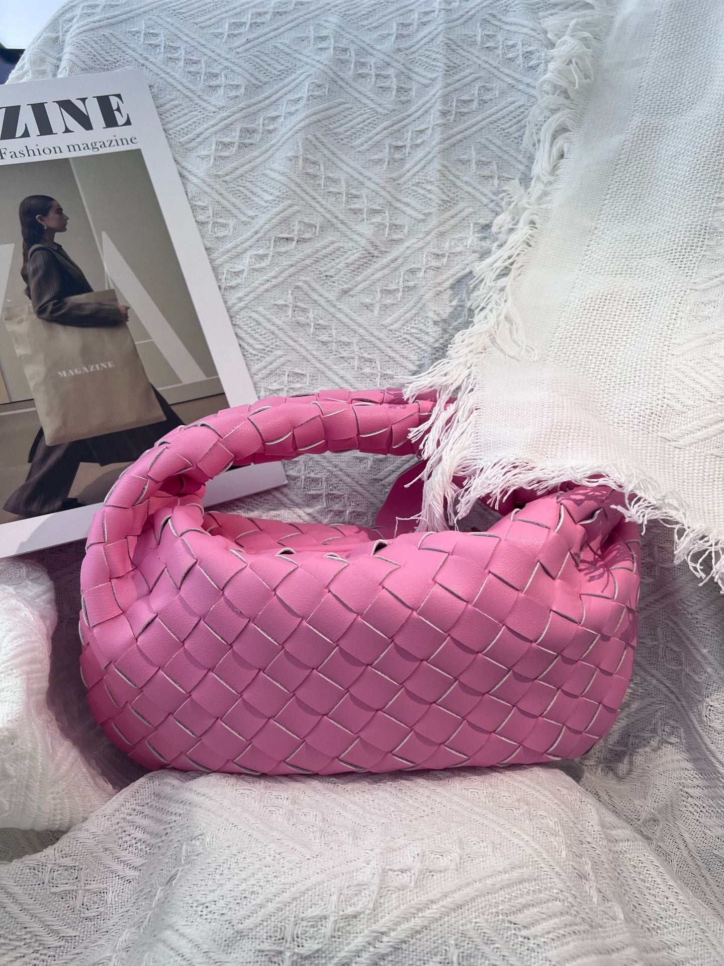 Women's Genuine Leather Woven Cowhide Knotted Handbags