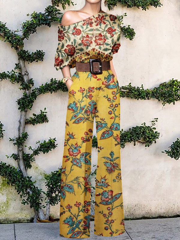 Women's Summer Fashion Printed Holiday Casual High Waist Jumpsuits