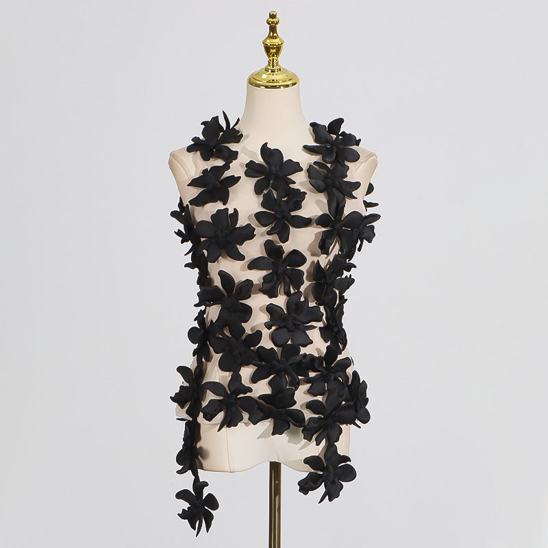 Fashion Three-dimensional Flower Mesh Design Sleeveless Vests