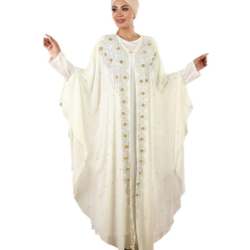 Women's African Arabic Long Gown Chiffon Rhinestone Dresses