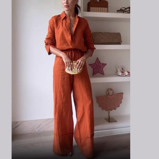 Women's Solid Color Shirt Pocket Trousers Casual Lace Suits