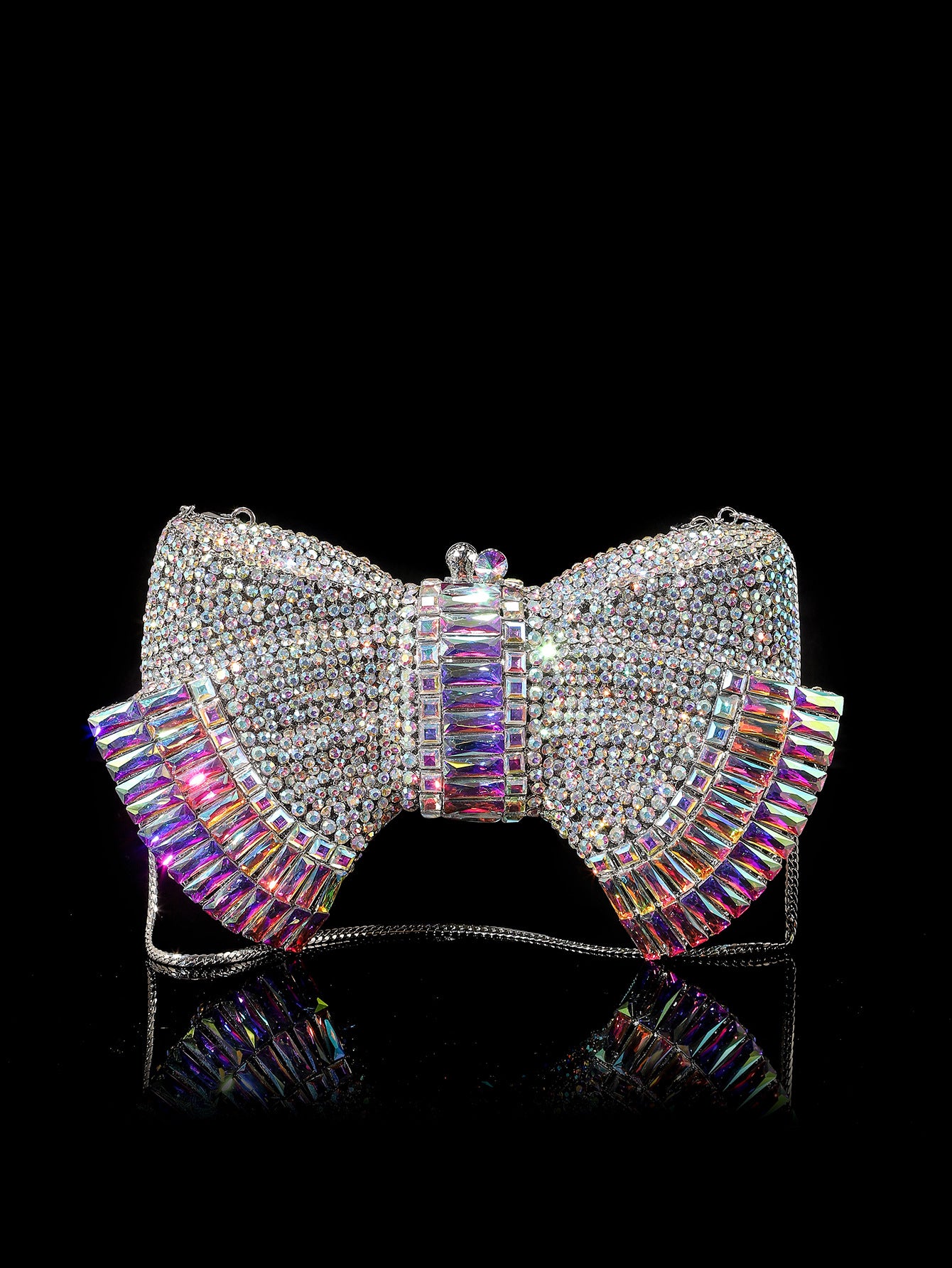 Shiny Champagne Bottle Rhinestone Bow Crystal Chain Evening Bags