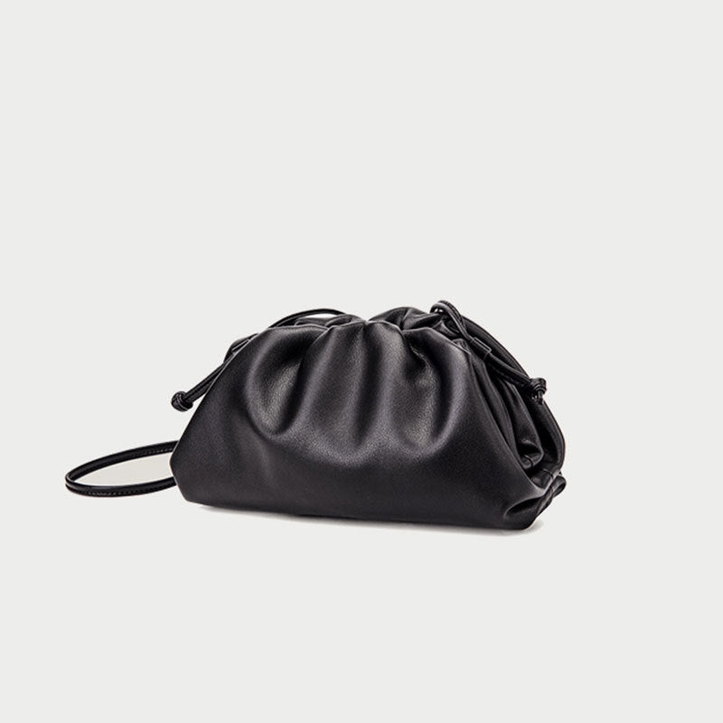 Women's Color Soft Cowhide Pleated Dumpling Fashion Trendy Crossbody Bags