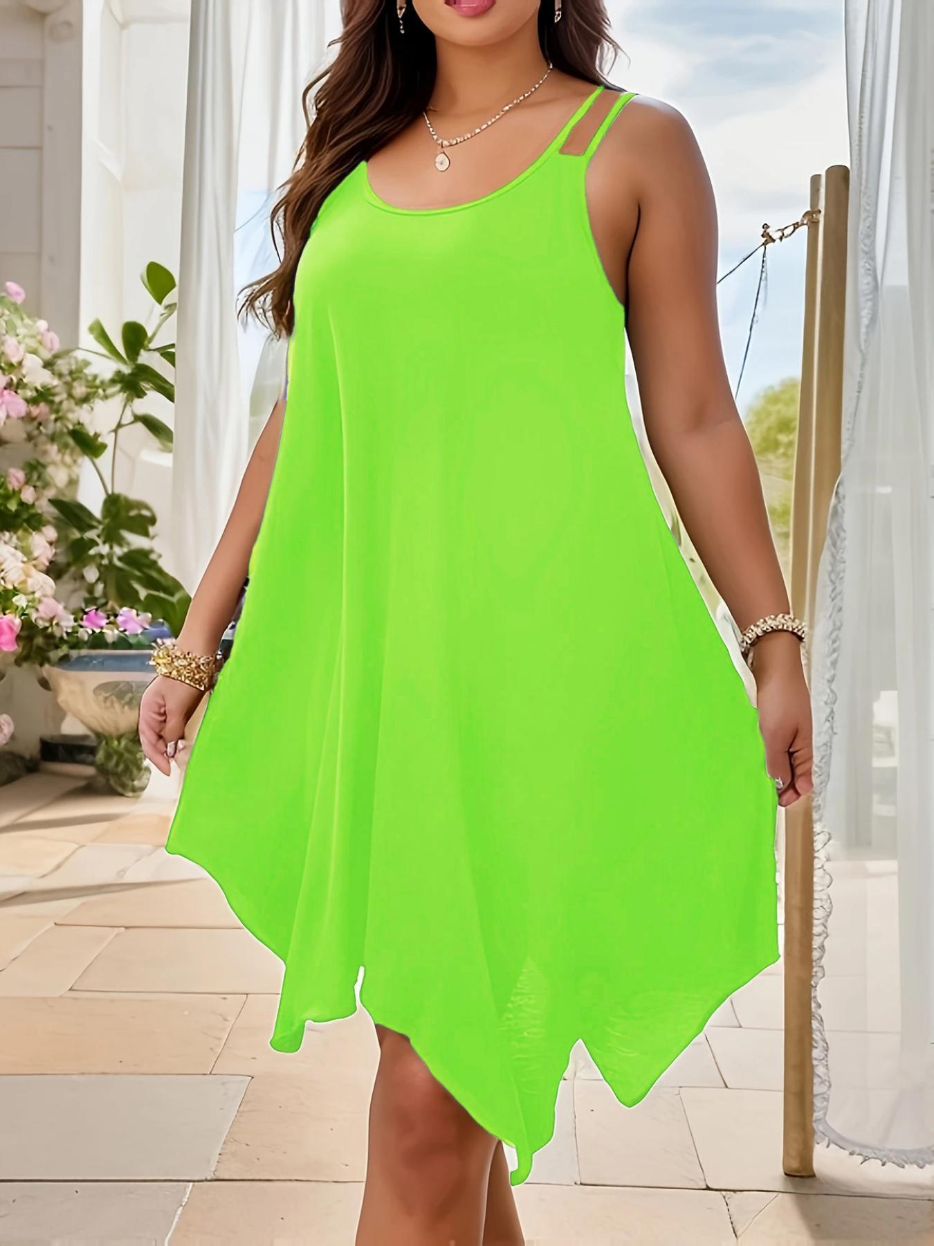 Women's Strap Summer Casual Asymmetric Hem Round Dress