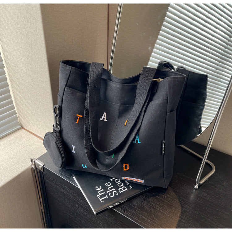 Women's Canvas Leisure Artistic Printing Letter Personality Large Shoulder Bags