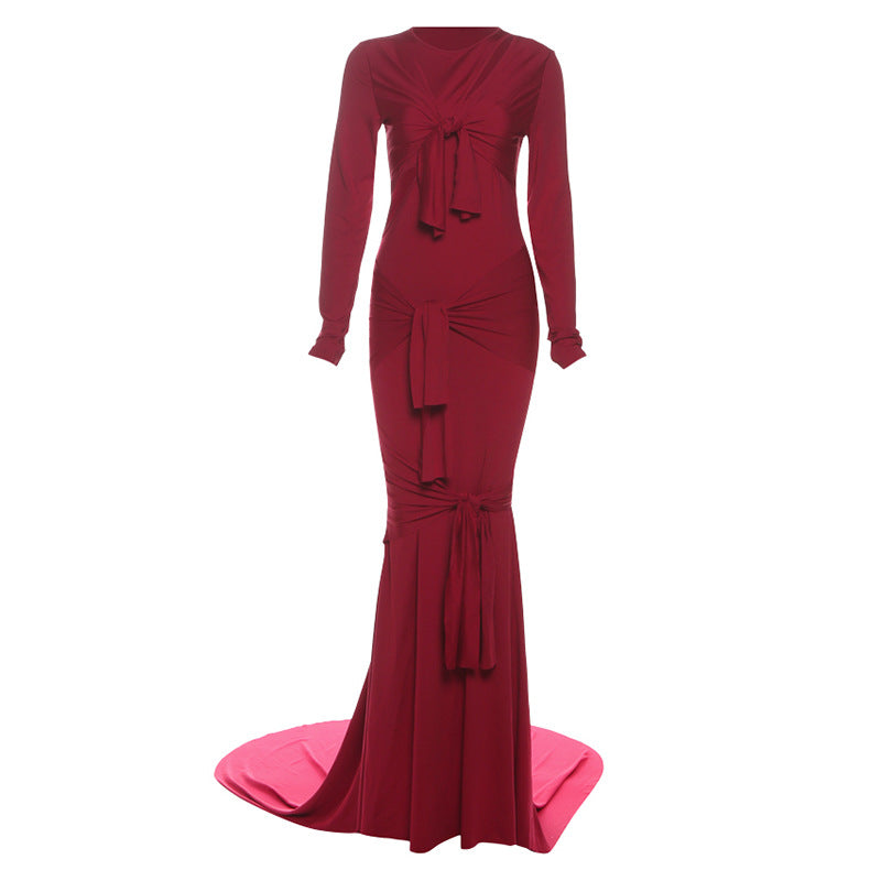 Summer Sexy Long Sleeve Solid Color Elegant Dresses