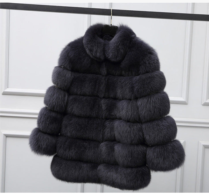 Women's Fur Mid-length Stand Collar Artificial Fox Coats