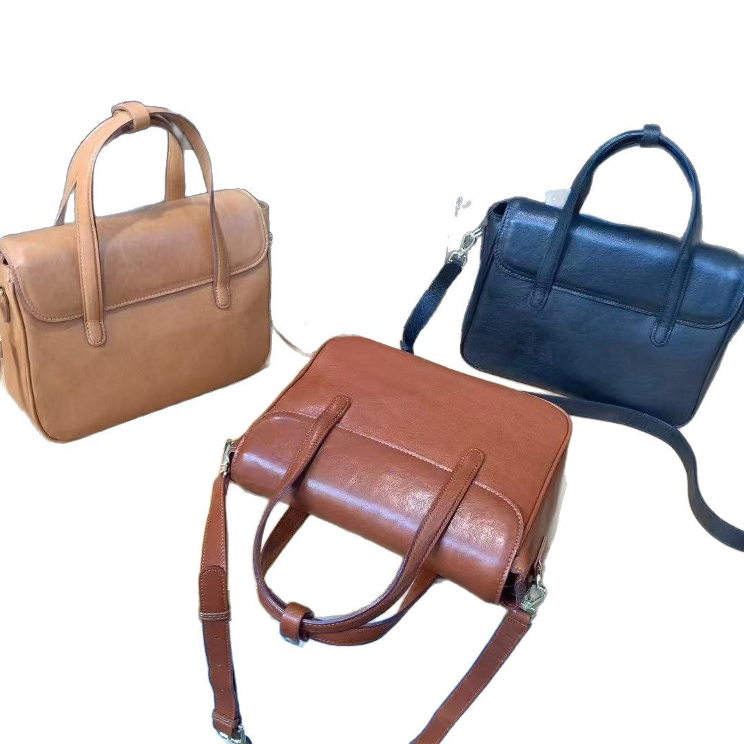 Women's Layer Plant Cowhide Leather Retro Fashion Handbags