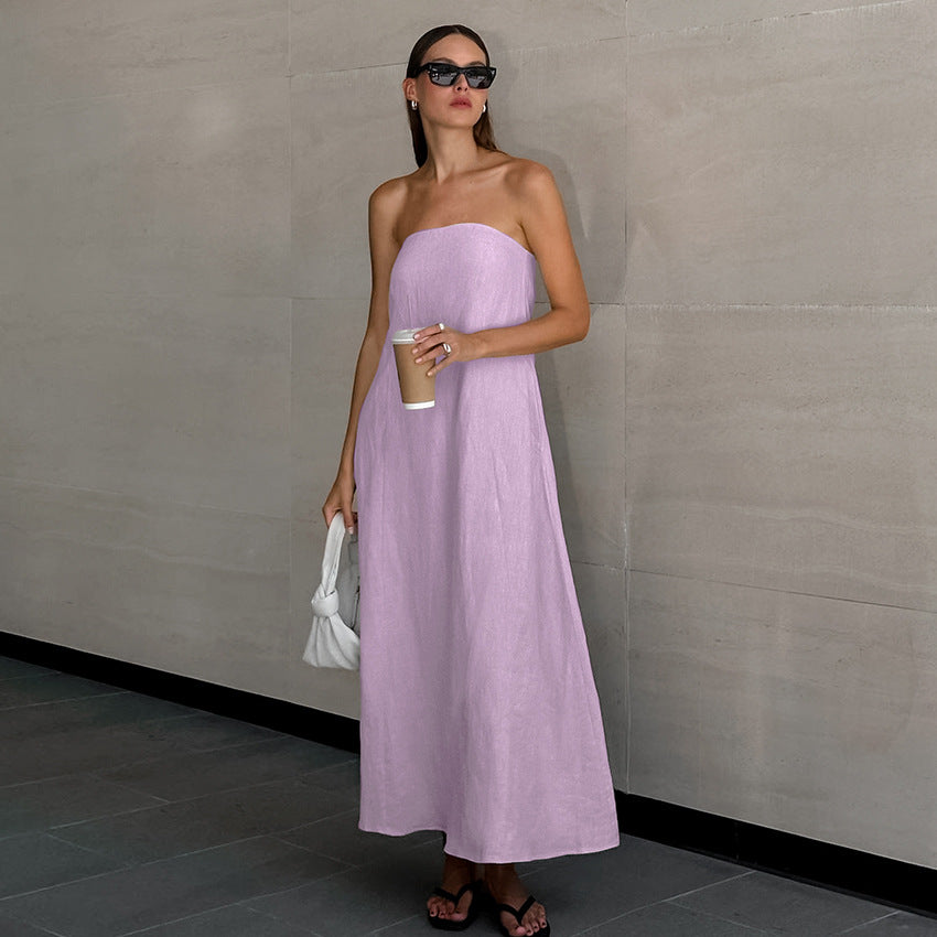 Women's Linen Tube Dress Vacation Casual Ramie Dresses