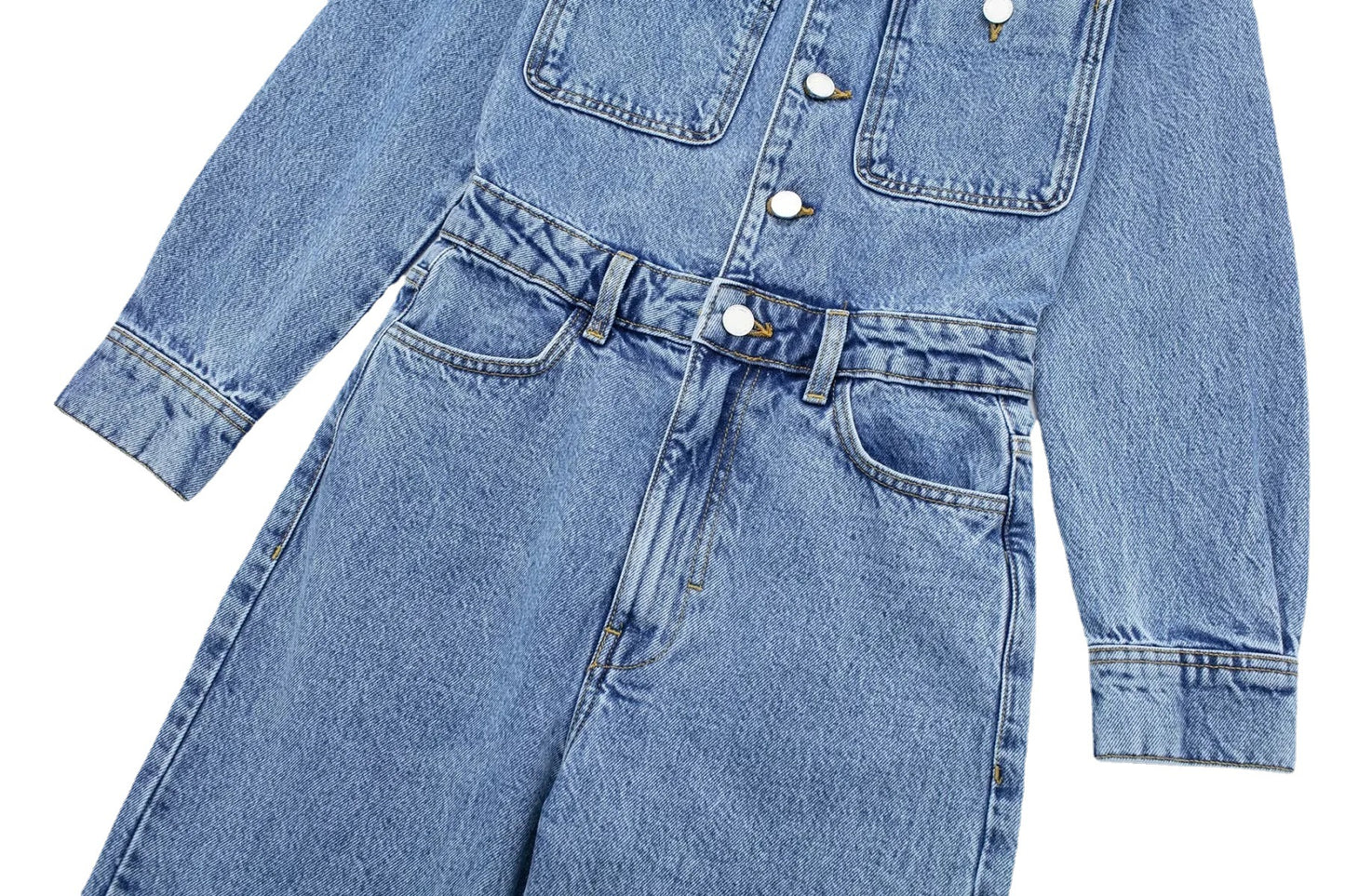 Women's Collar Pocket Decorative Waist Denim Trousers Jumpsuits