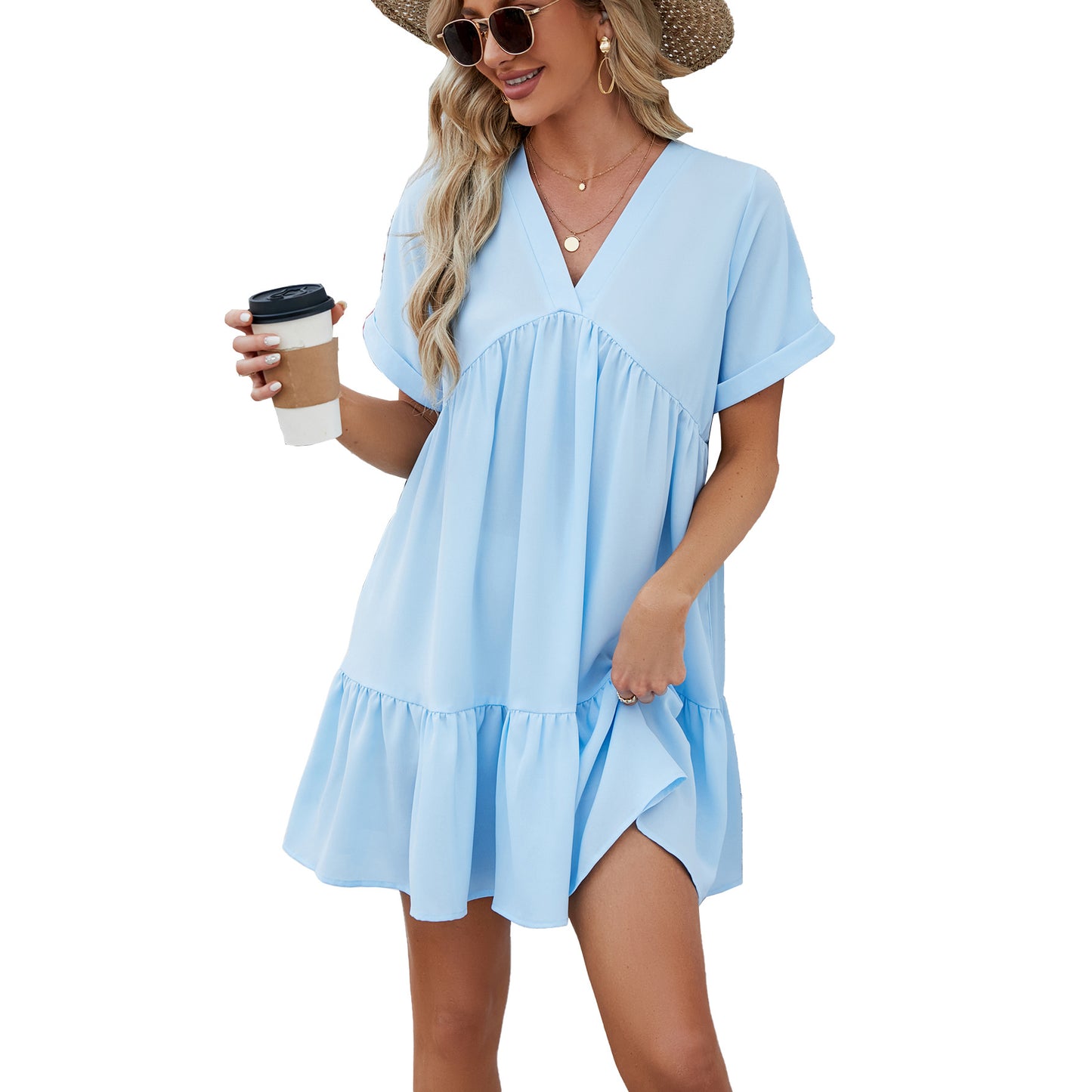 Casual Women's Solid Color Loose Pleated Dress