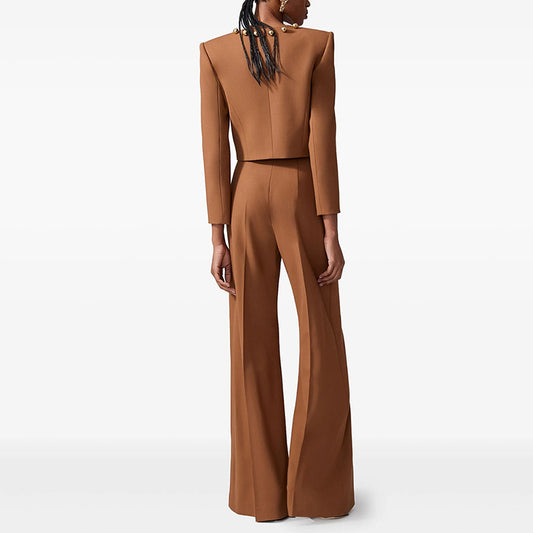 Fashion Round Neck Simple Buttons Decorative Suits