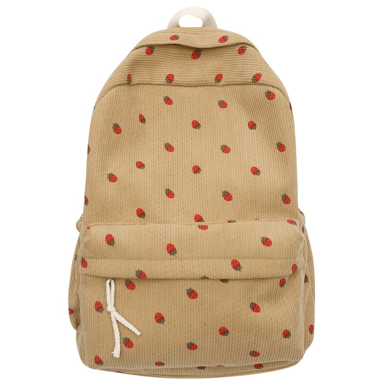 Autumn Corduroy Strawberry Versatile Printing College Style Backpacks