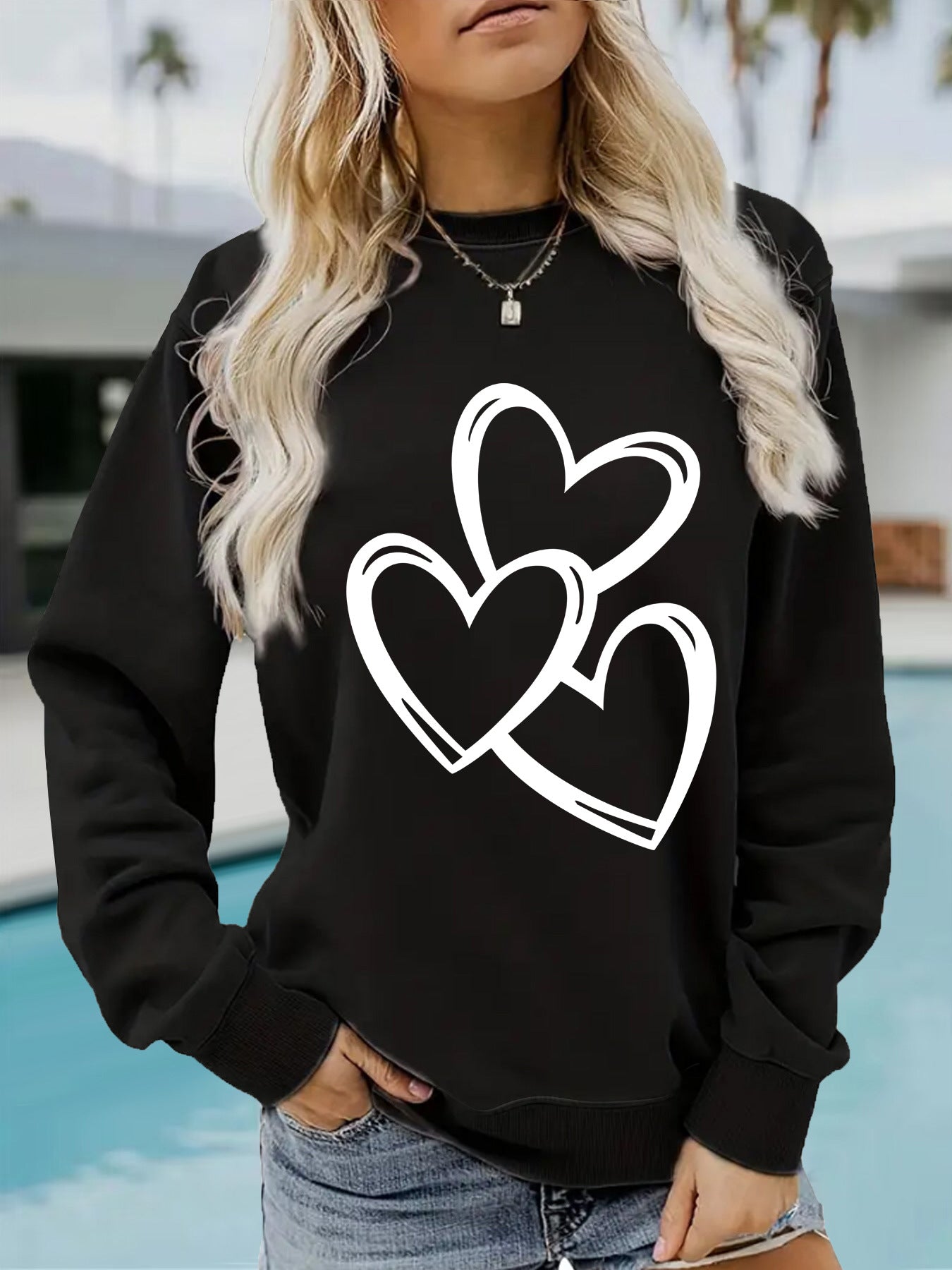 Women's Casual Long-sleeved Round Neck Valentine's Day Printed Women's Sweater, Sweater