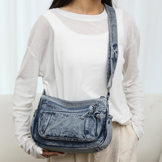 Women's Retro Washed Cloth Trendy Simple Denim Shoulder Bags