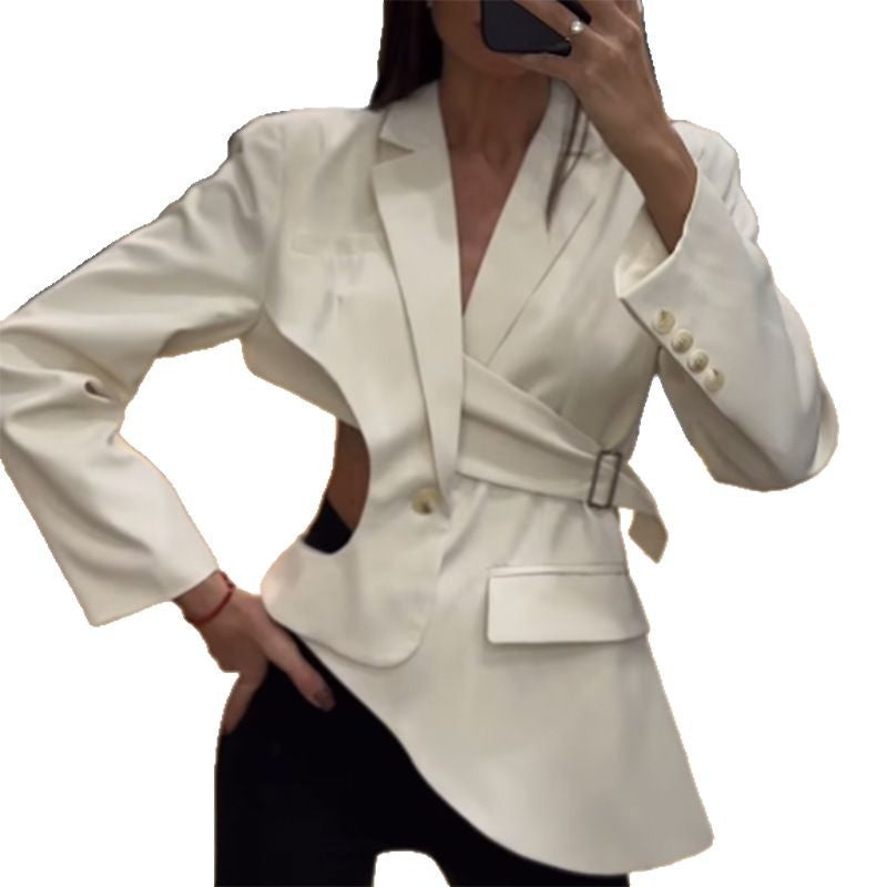 Women's Minority Style Autumn Asymmetric Midriff Slim Fit Business Coats