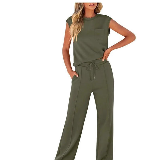 Women's Solid Color Sleeveless High Waist Trousers Suits
