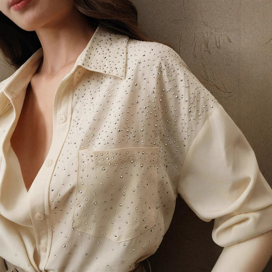 Women's Muslim Wear Starry Rhinestone Solid Color Blouses