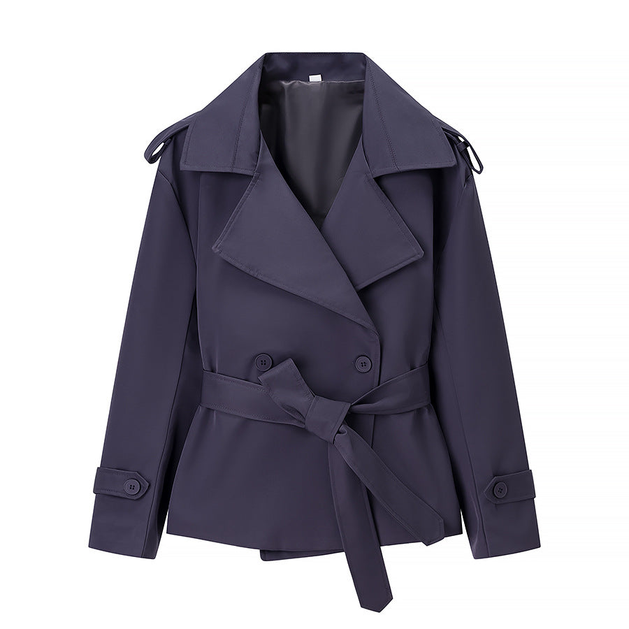 Women's Casual Solid Color Belt Trench Jackets