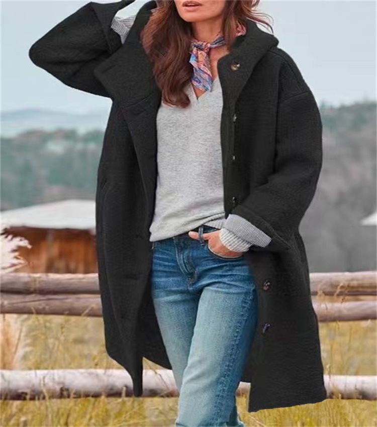 Women's Autumn Overcoat Mid-length Single-breasted Hooded Casual Coats