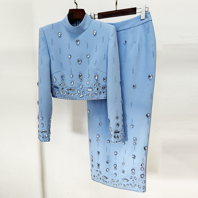 Bead Diamond Inlaid Dress Two-piece Set Shorts