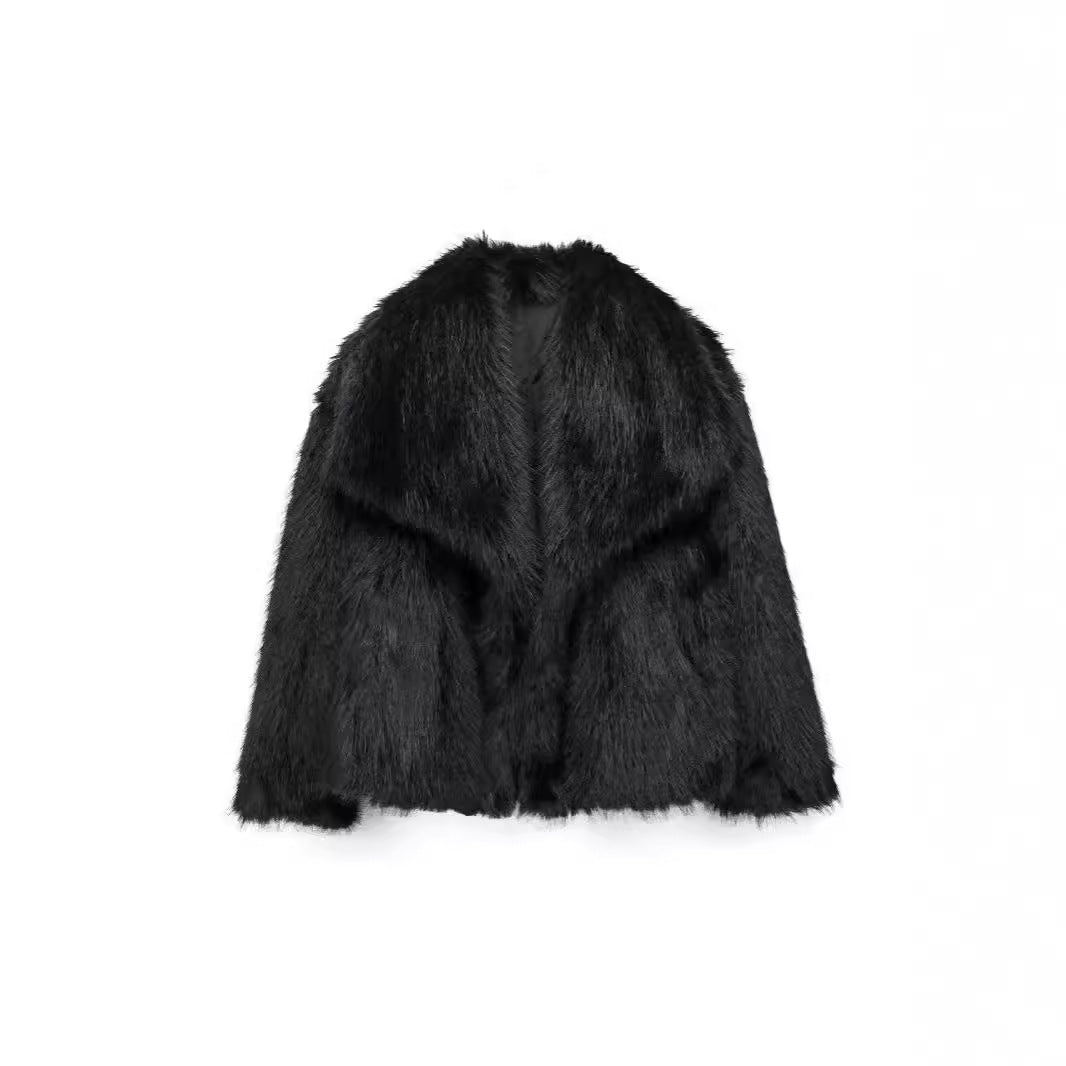 Women's Slouchy Fox Fur Black Imitation Coats