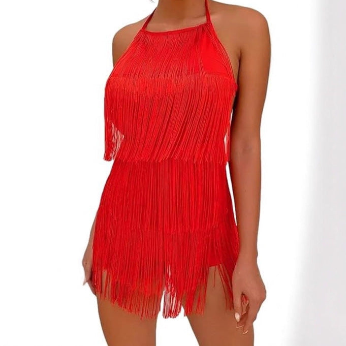 Women's Sexy Halter Solid Color Tassel One-piece Clothing