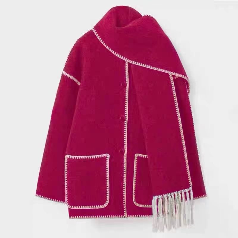 Women's Fashion Woolen Thick Loose With Scarf Clothing